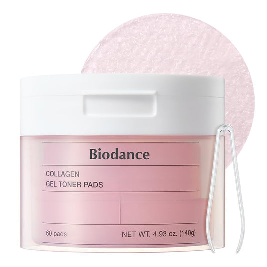 BIODANCE kolagēna gela tonera spilventiņi, poras mazinošas sejas spilventiņi, 10% kolagēna ūdens, Dalton Collagen 243, 60 spilventiņi x 2.33g, jutīgai ādai