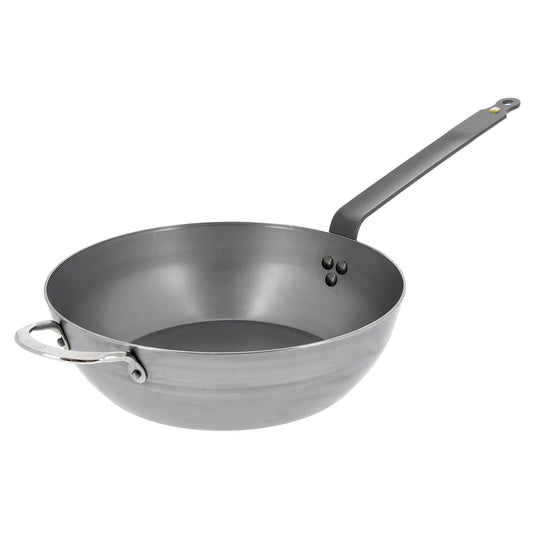 de Buyer lauku panna MINERAL B - 32 cm tērauda, ar pretējo rokturi, sudrabs, ideāla cepšanai un sautēšanai.