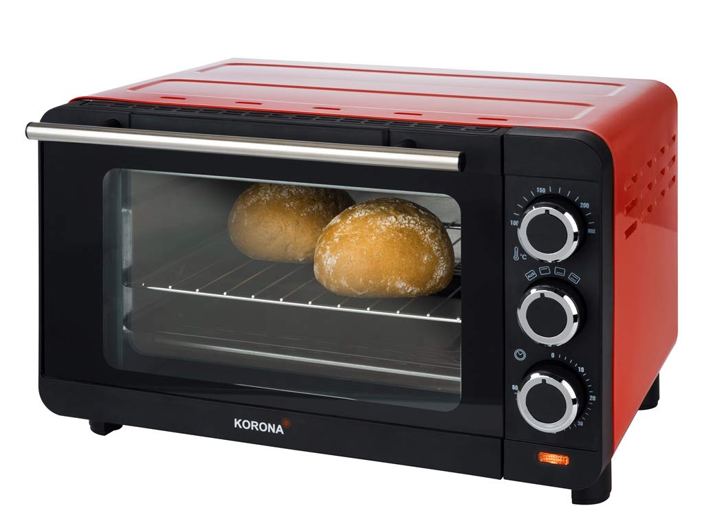 Korona 57005 tosteris | Sarkans | 14 litri | Mini cepeškrāsns ar izņemamu drupatu plati | Mazā cepeškrāsns