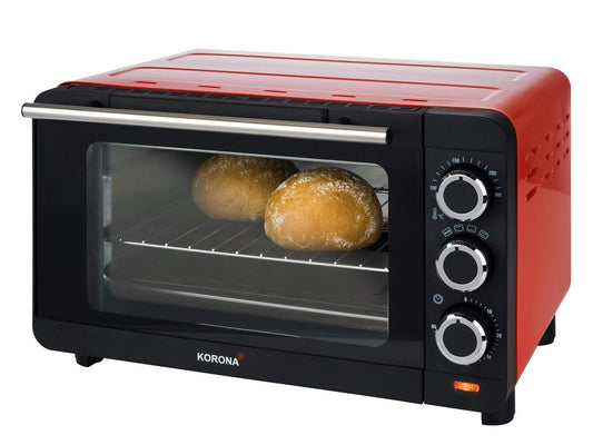Korona 57005 tosteris | Sarkans | 14 litri | Mini cepeškrāsns ar izņemamu drupatu plati | Mazā cepeškrāsns