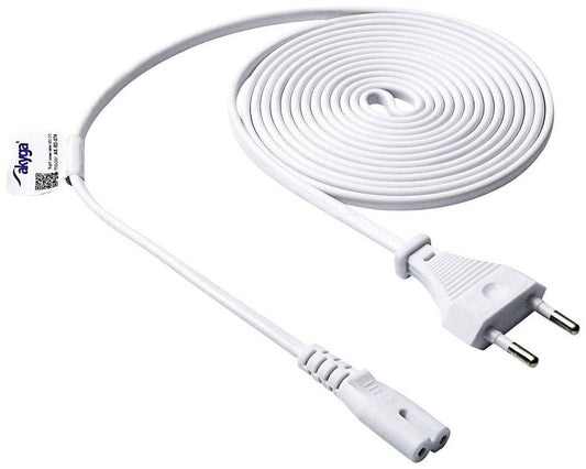 Akyga AK-RD-07A - 3m white power cable for laptops, CCA CEE 7/16 / IEC C7, durable and flexible design.