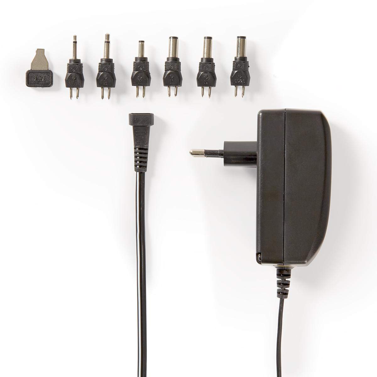 Universālais barošanas bloks - 24 W, 9-24 V DC, 1,80 m, 1,0 A, 1,5 A, 6 spraudņi, melns