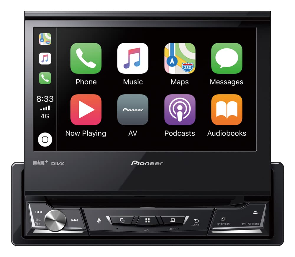 9. Pioneer AVH-Z7200DAB 1-DIN multimediju atskaņotājs, izvelkams 7 collu ClearType skārienekrāns, viedtālruņa savienojums, Apple Car Play, Android Auto, USB, Bluetooth, 13 joslu grafiskais ekvalaizers
