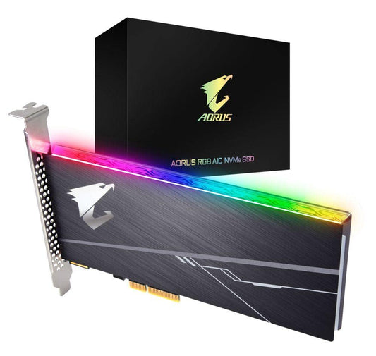 Gigabyte AORUS RGB AIC NVMe SSD 512GB - High-speed storage, customizable RGB lighting, M.2 interface.