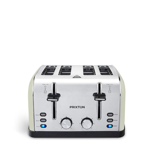 PRIXTON Bianca tosteris | 4 šķēles, 7 grauzdēšanas līmeņi, jauda 1900W, garš slots, nerūsējošais tērauds, atkausēšanas funkcija, siltumizolējoša korpuss, ieskaitot drupatu trauku