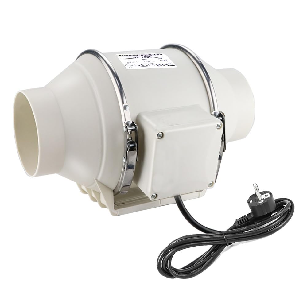 Anesty cauruļventilators 100mm līdz 220m³/h cauruļveida inline nosūces ventilators ar 1,4 m strāvas kabeli vannas istabai, tualetei, virtuvei, siltumnīcai un audzēšanas teltīm -30W