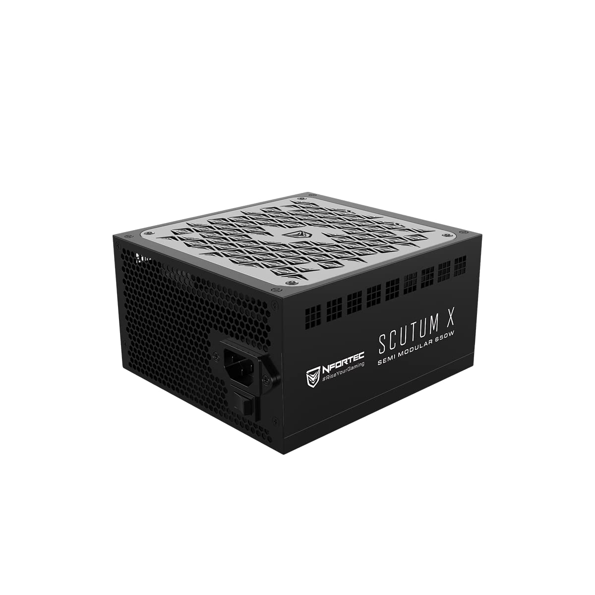 Nfortec SCUTUM X 850W PSU - Semi-modular ATX, 80+ Bronze, 140mm fan, black design.