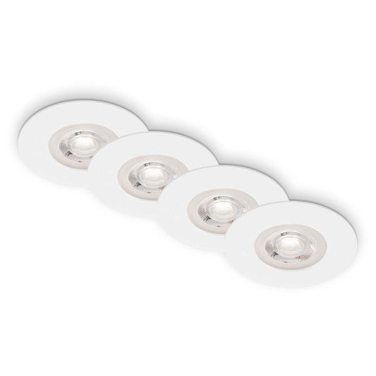 BRILONER 4 gab. LED iebūvējamie griestu gaismekļi, ultraplāni iebūvējamie lukturi, vannas istabas iebūvējamie prožektori IP44, 4,9 Watt, 480 Lumen, silti balta gaisma, 90x25 mm (DxH), balti