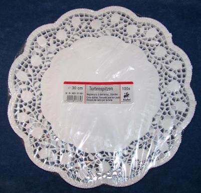 Tortes papīra mežģīnes Demmler – apaļas, tortes dekorēšanai un pamatnei, Ø 30 cm, 100 gab., ražotas Vācijā