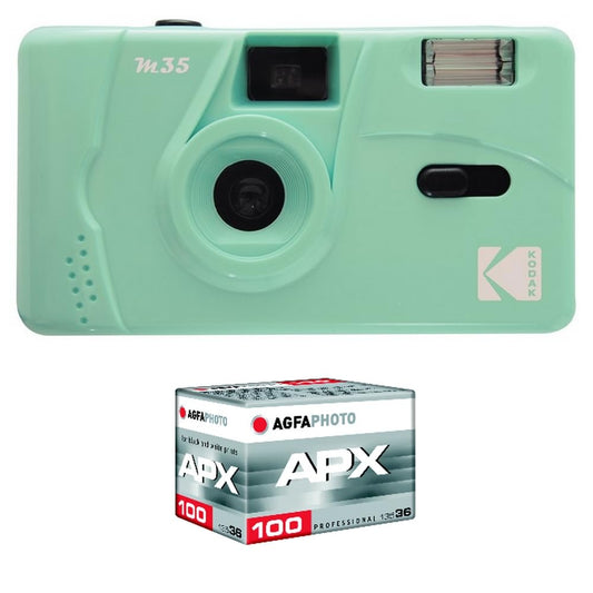 KODAK M35 uzlādējama kamera - 35 mm, zaļa, ar ISO filmu, eleganta un radoša mirkļu iemūžināšanai.