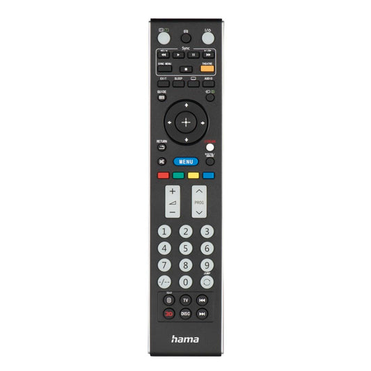 Hama universālā tālvadības pults Sony televizoriem (infrasarkanais, mācīšanās spēja, izgaismotās pogas, viedā poga, vieglais režīms, ergonomiskas galvenās pogas, 10m darbības attālums) melna