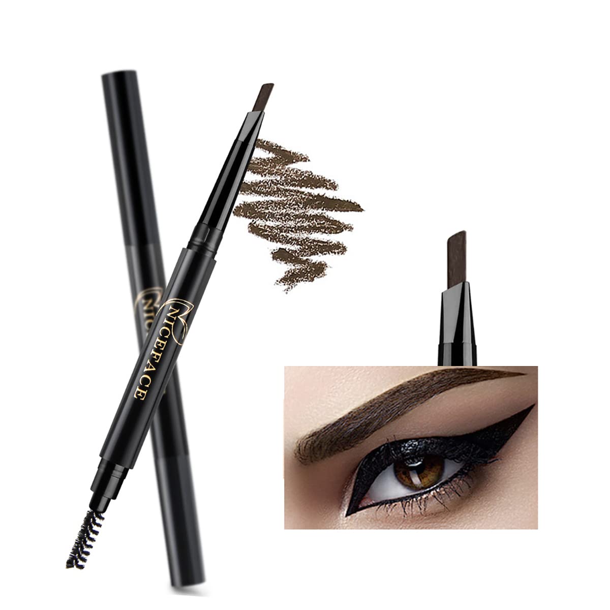 NICEFACE uzacu zīmulis tumši brūns, abpusējs precīzs ūdensizturīgs Brow, tumši brūns / Dark Brown # 2