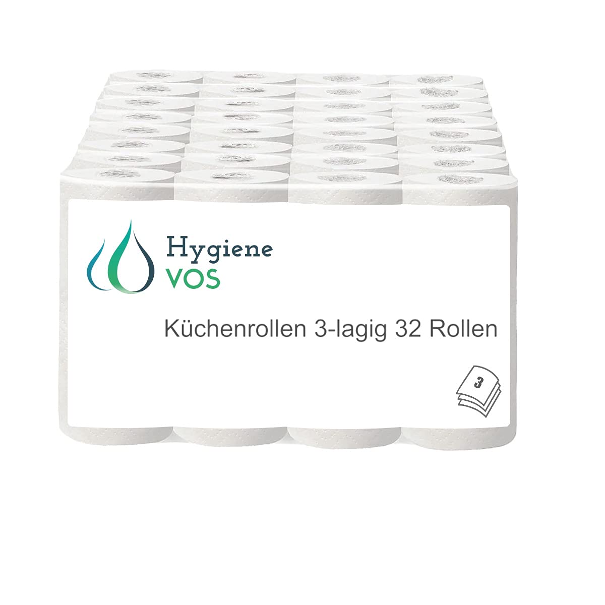 Papīra dvieļi Hygiene VOS 32 – oriģināli īpaši uzsūcoši tīrīšanas ruļļi, 3 kārtas, lielajā izdevīgajā iepakojumā 8 x 4 ruļļi – virtuves papīrs (32 x 50 lapas)