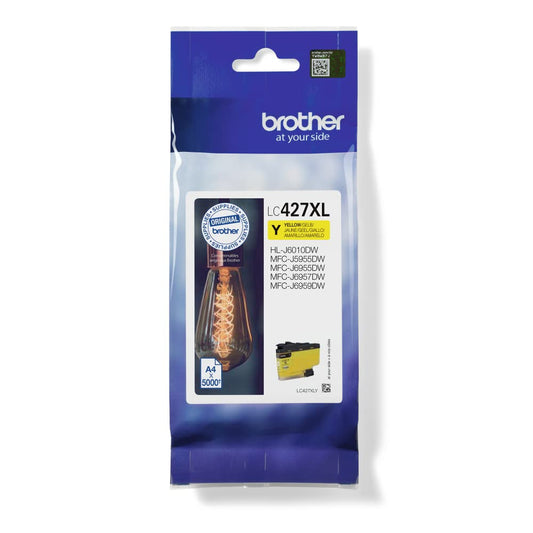 Brother LC-427XLY Yellow Ink Cartridge - High yield, prints up to 5,000 pages, compatible with MFC-J5955DW, MFC-J6955DW.