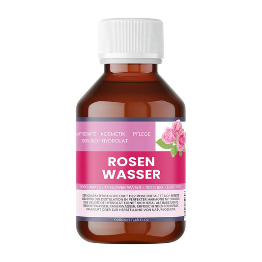 Bio rožūdens 250 ml – 100% tīrs Rose Damascena hidrolāts sejai, matiem un DIY kosmētikai, Nakobe