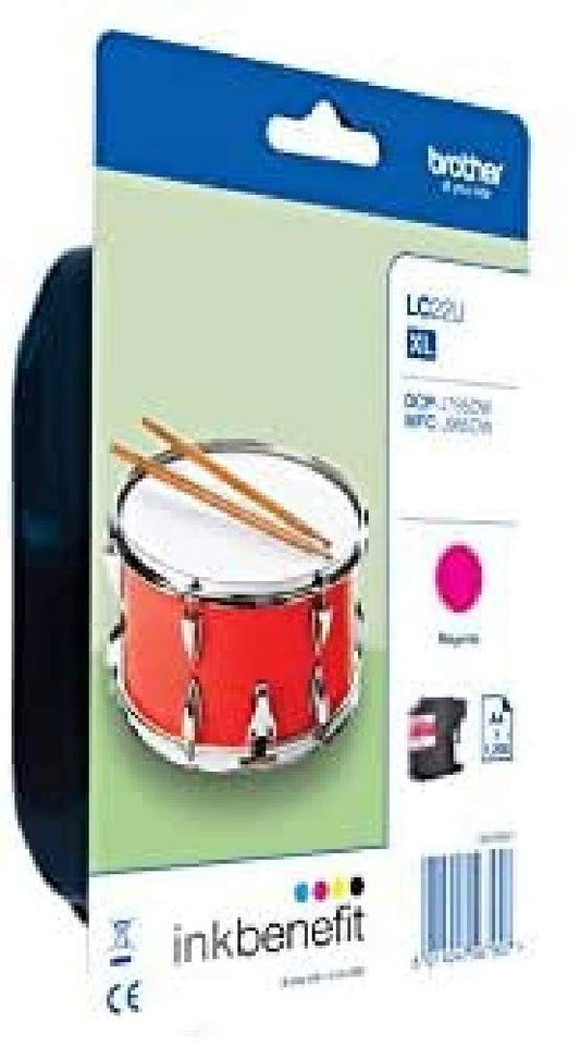 BROTHER LC22U Magenta kasetne - augstas kvalitātes tintes, saderīga ar BROTHER printeriem, ilga kalpošanas laiks.