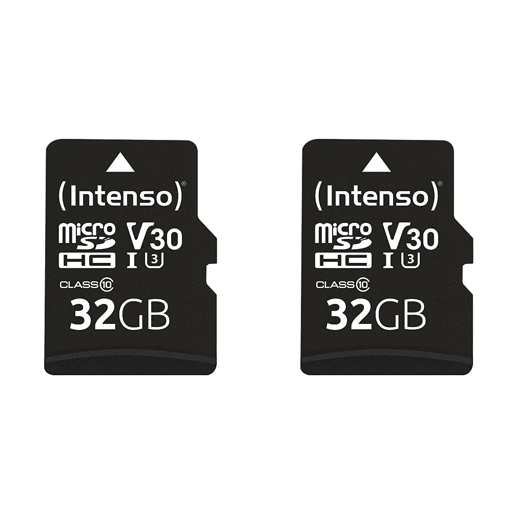 Intenso Professional microSDHC 32GB Class 10 UHS-I, U3, V30 atmiņas karte ar SD adapteri (līdz 100 MB/s), melna (iepakojumā ar 2)