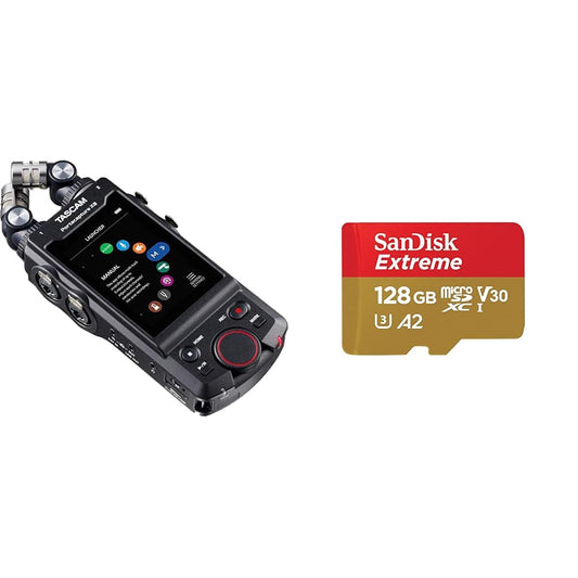 17. Tascam Portacapture X8 - Portatīvais 6+2 kanālu augstas izšķirtspējas 32-bit/192-kHz ierakstītājs, melns & SanDisk Extreme microSDXC UHS-I atmiņas karte 128 GB + adapteris (A2, C10, V30, U3, 190 MB/s pārsūtīšana)