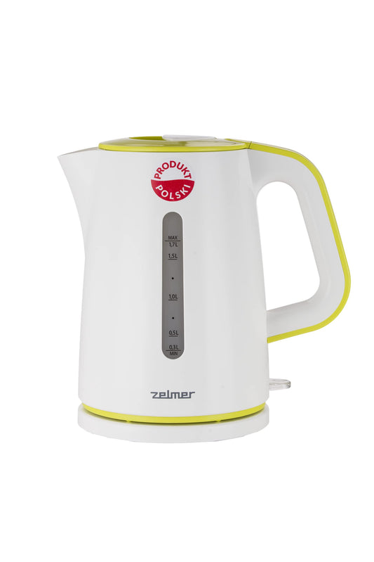 Zelmer ZCK7620G - 1.7L electric kettle, 2000W, anti-scale filter, BPA-free, automatic shut-off, ergonomic handle, white/green.