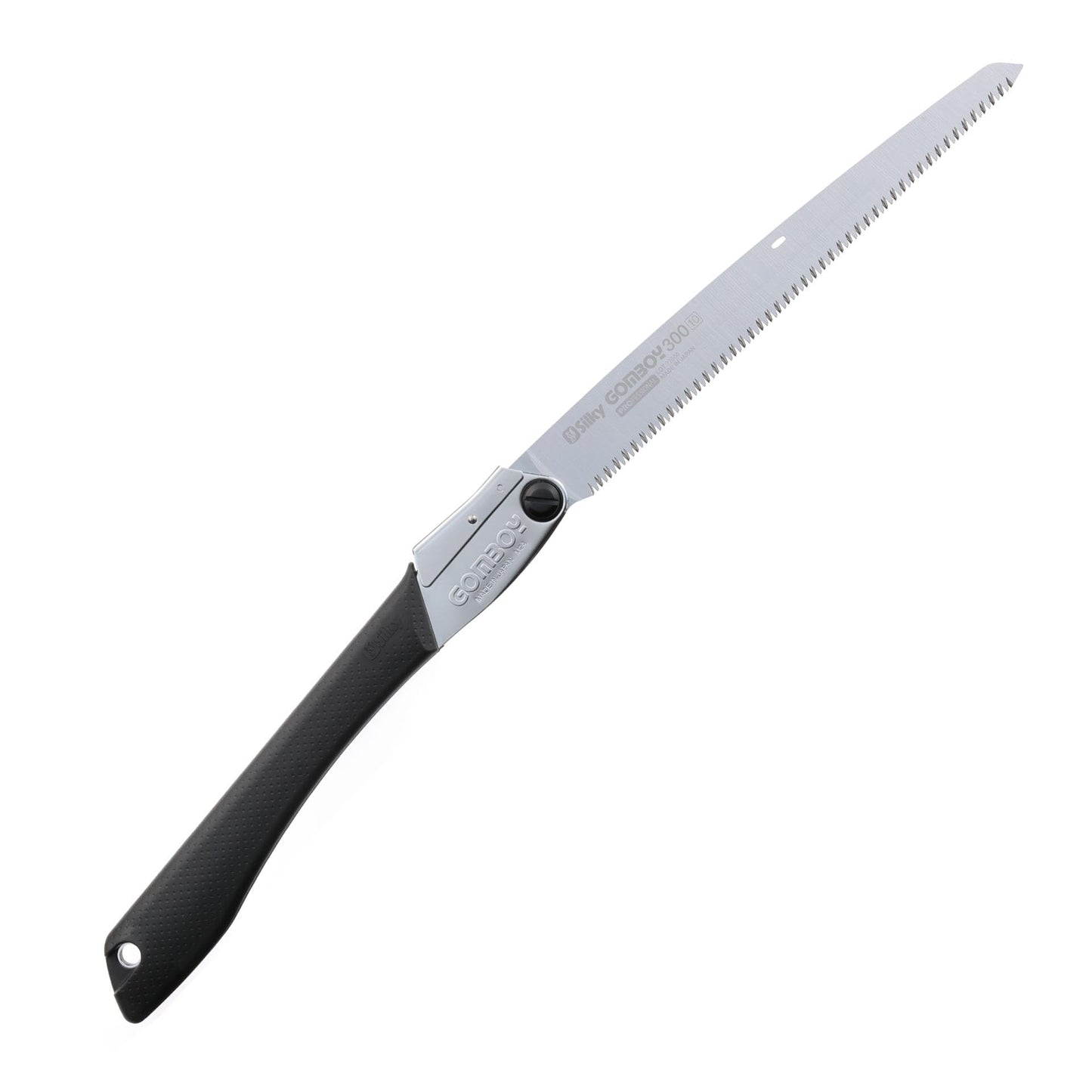 Saliekamā zaru zāģis Silky Gomboy 300 mm – japāņu vilkšanas zāģis ar Medium Mirai-Me zobojumu, 10 zobi/30 mm, indukcijas rūdīti koniski zobi, neslīdošs rokturis, āra un dārzam