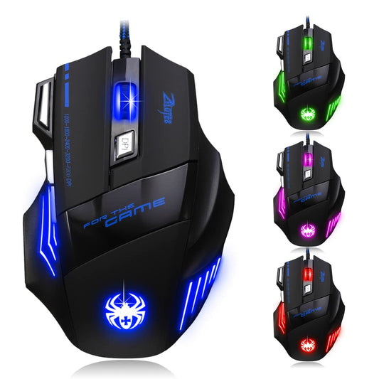 Zelotes spēļu pele - 7200DPI, ergonomiska, 7 pogas, optiska USB, saderīga ar PC, Mac, klēpjdatoriem, melna.