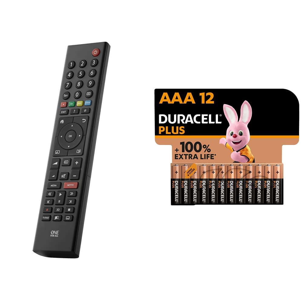 One For All Grundig TV tālvadības pults - darbojas ar visiem Grundig TV/Smart TV - URC1915 un Duracell NEU Plus AAA mikro sārma baterijām, 1.5V LR03 MN2400, 12 gabalu iepakojumā