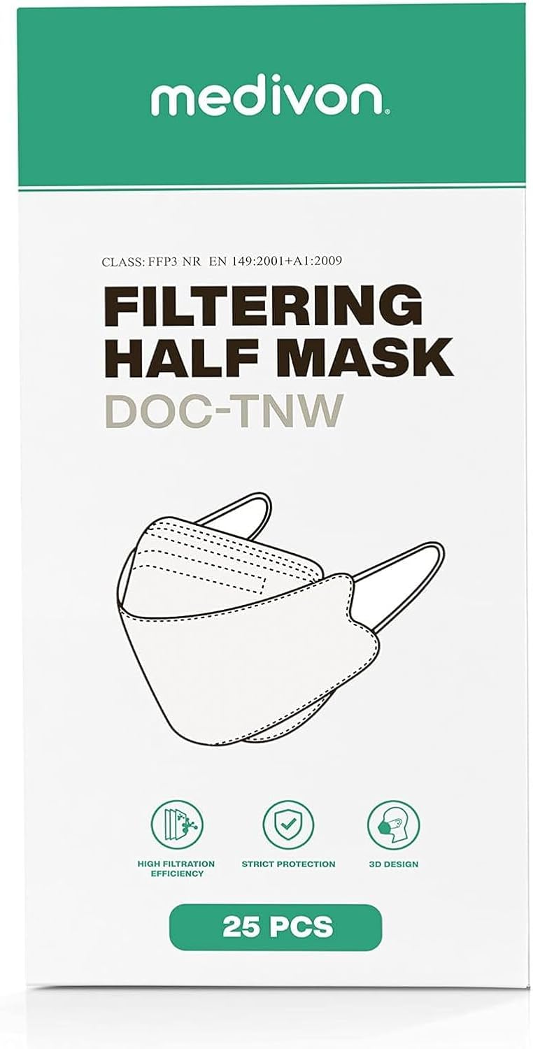 MEDIVON FFP3 maskas, 25 gab., 3D Comfort Fit, balta, universāls izmērs