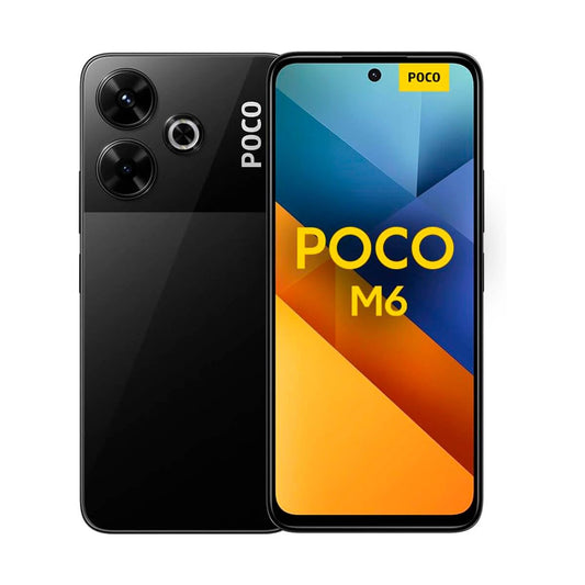 Xiaomi Poco M6 4G - 6.53" display, 5000mAh battery, 4GB RAM, dual camera, sleek design, vibrant colors.