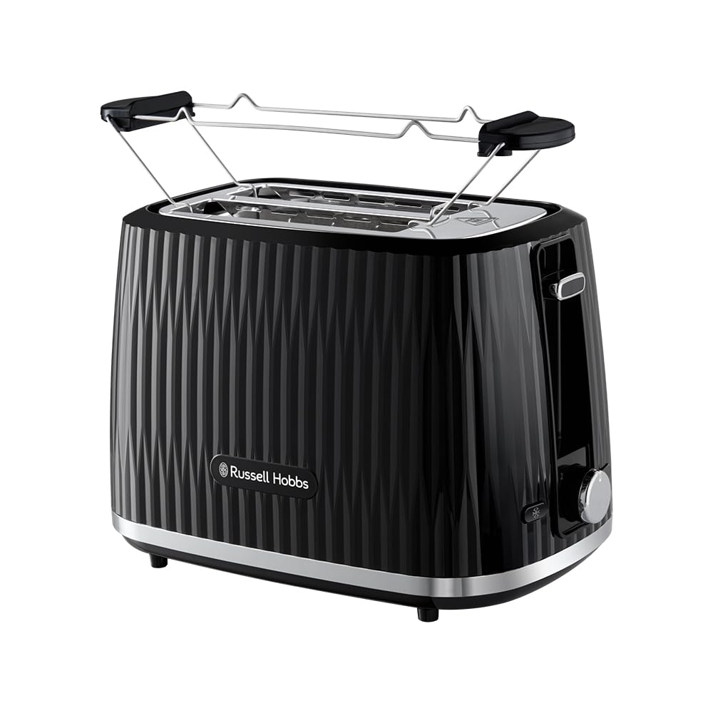 Russell Hobbs tosteris [2 šķēlēm] Eden (6 brūnināšanas līmeņi, pacelšanas funkcija, atkausēšanas, uzsildīšanas un apstāšanās funkcija, drupatu atvilktne, maizes uzlikums, melns) 27371-56