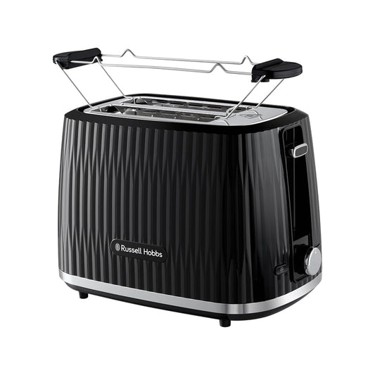 Russell Hobbs tosteris [2 šķēlēm] Eden (6 brūnināšanas līmeņi, pacelšanas funkcija, atkausēšanas, uzsildīšanas un apstāšanās funkcija, drupatu atvilktne, maizes uzlikums, melns) 27371-56
