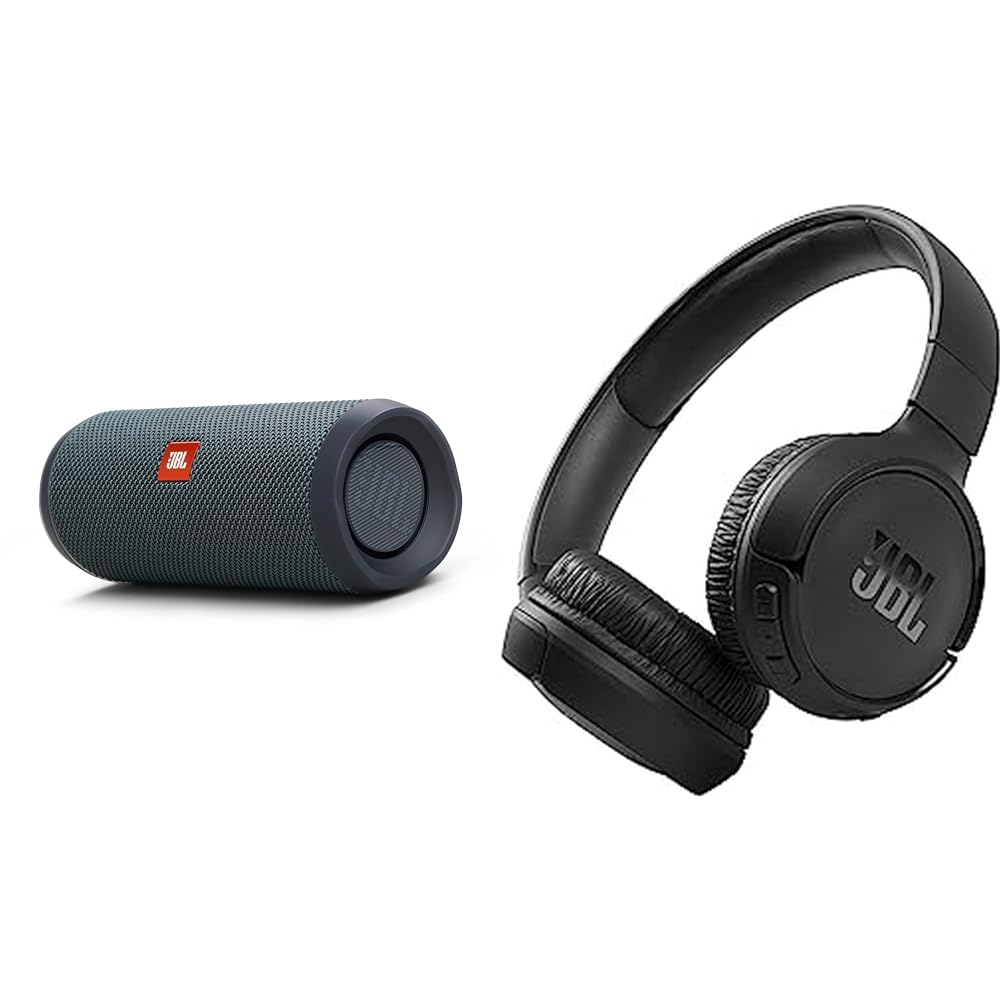 JBL Flip Essential 2 Bluetooth skaļrunis melnā krāsā – ūdensizturīgs & Tune 510BT – Bluetooth austiņas virs auss melnā krāsā – saliekamās austiņas ar brīvroku funkciju – līdz 40 stundām