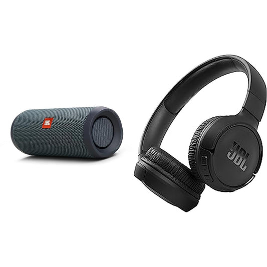 JBL Flip Essential 2 Bluetooth skaļrunis melnā krāsā – ūdensizturīgs & Tune 510BT – Bluetooth austiņas virs auss melnā krāsā – saliekamās austiņas ar brīvroku funkciju – līdz 40 stundām