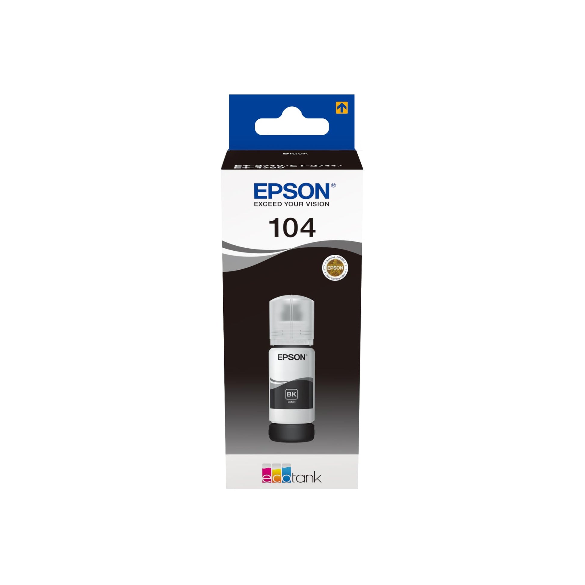 Epson EcoTank 104 - oriģinālā melna tintes pudele, ilgmūžīga, ekonomiska drukāšana, 65 ml.