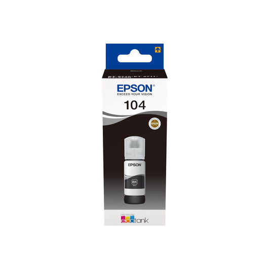 Epson EcoTank 104 - oriģinālā melna tintes pudele, ilgmūžīga, ekonomiska drukāšana, 65 ml.