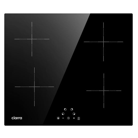 CIARRA CABBIH4 4 zonu iebūvējamā indukcijas plīts virsma 60cm, 6000W ar skārienvadību, indukcijas plīts virsma ar 4 plāksnēm, 9 jaudas līmeņi, indukcijas plāksne ar taimeri, bērnu drošības funkcija.