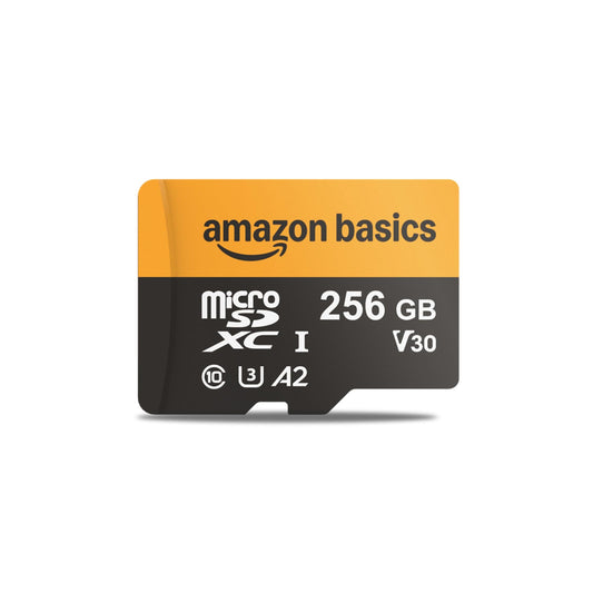 Amazon Basics 256 GB microSDXC karte ar adapteri, lasīšanas ātrums līdz 200 MB/s, 1 iepakojums