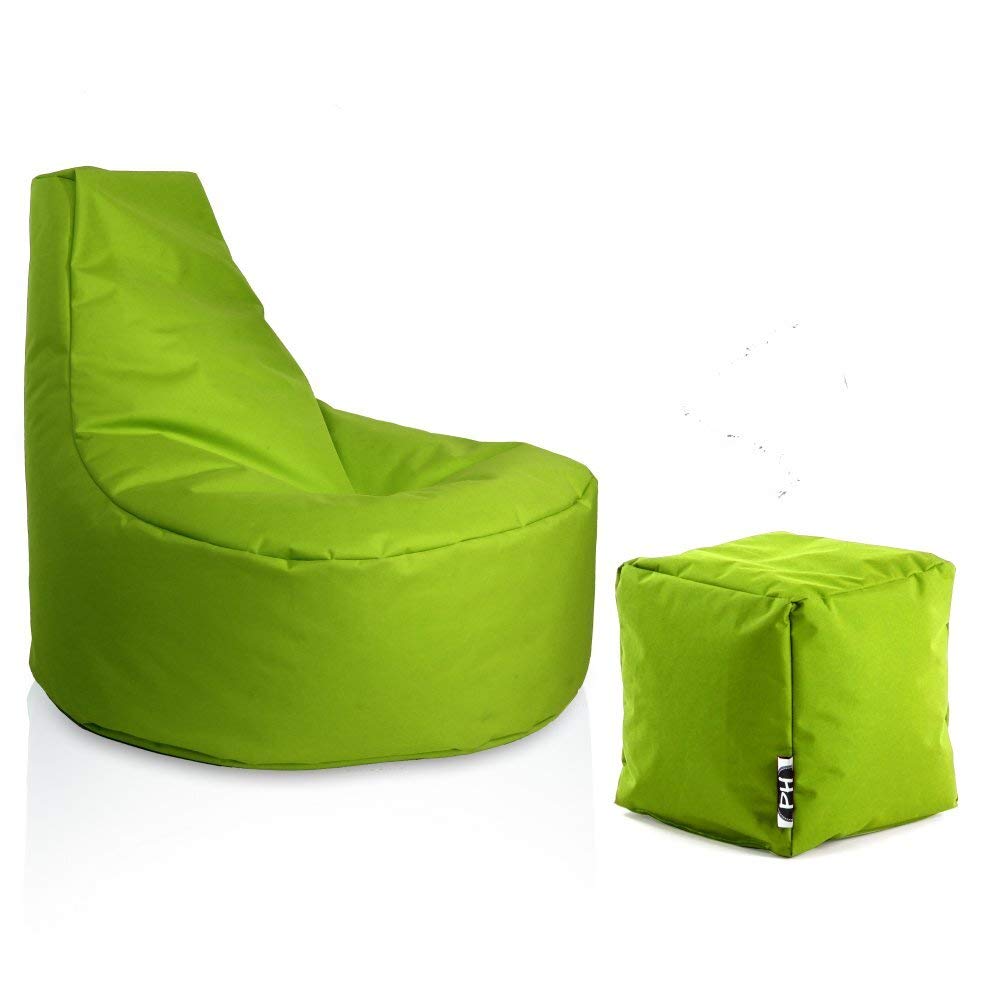 PATCH HOME spēļu krēsls ar pufu Bean Bag komplekts Ø80cm, 30cm sēdekļa augstums, 90cm augstums + 35x35cm pufs Kiwi
