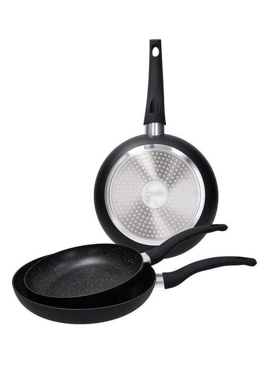 Tognana Rock in Black - 3-piece frying pan set, 20/24/28 cm, aluminum, non-stick, black finish.
