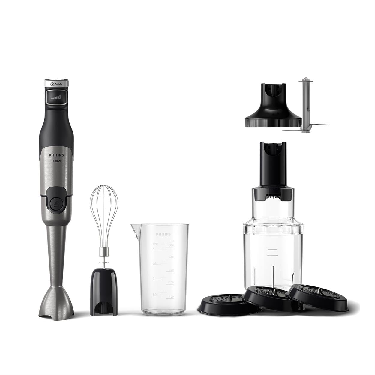Philips 5000 sērijas rokas mikseris ar putotāju, spirālveida griezēju, XL smalcinātāju - 1200 W jauda. ProMix tehnoloģija. LED ātruma rādītājs. Pakāpeniska ātruma regulēšana (HR2684/00)