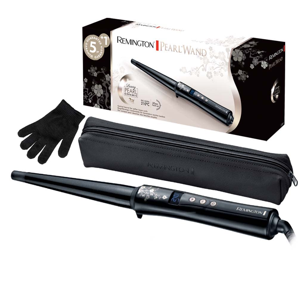 Remington Lokšķēres [konusveida 13-25mm] Pearl Digital (augstas kvalitātes keramikas pārklājums ar īstām pērļu) LCD displejs 130-210°C, siltuma cimdi, dabīgas cirtas, spirālveida cirtas un pludmales viļņi, CI951