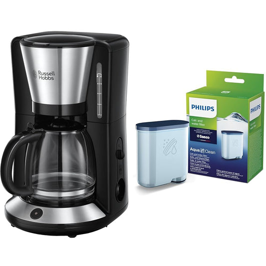 Russell Hobbs kafijas automāts [izsmidzinātājs optimālai ekstrakcijai un aromātam] Adventure un Philips AquaClean kaļķu un ūdens filtrs espresso automātam, nav nepieciešama atkaļķošana līdz 5000 tasēm, vienreizēja iepakojuma.