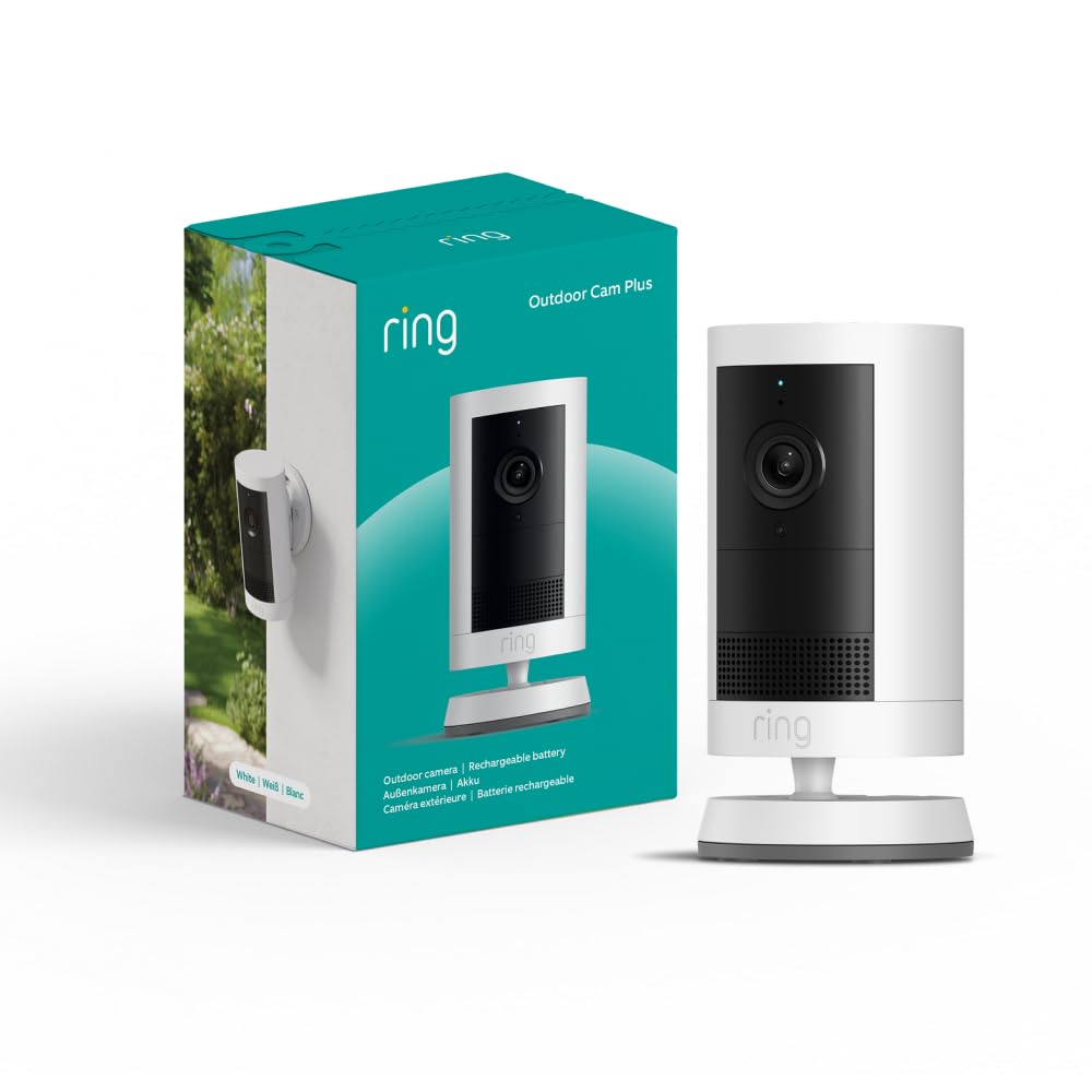 Āra kamera Ring Outdoor Camera Plus ar akumulatoru, 2K platleņķa video, bezvadu novērošanas kamera pašuzstādīšanai, 30 dienu bezmaksas periods Ring abonementam