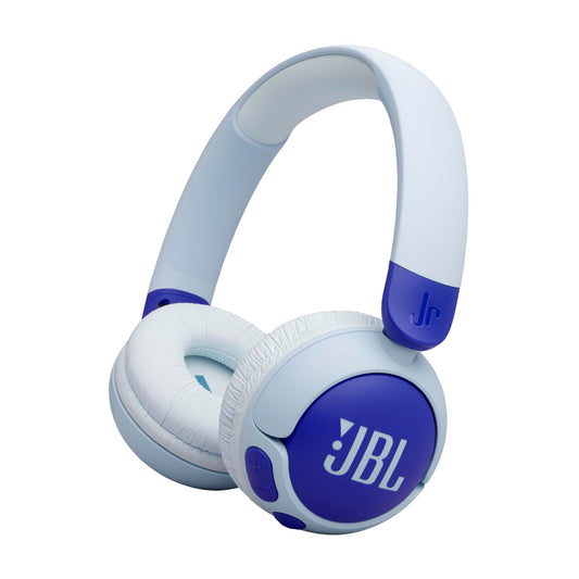 JBL Junior 320 BT - Bezvadu On-Ear austiņas ar iebūvētu mikrofonu, 50 stundu atskaņošana, zems skaļums, zils.