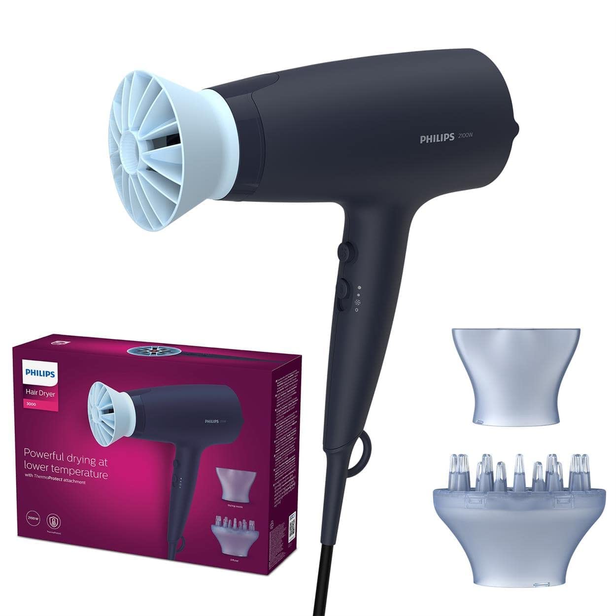 Philips matu fēns 3000 sērijā – matu fēns ar jonizācijas funkciju (modelis BHD360/20)