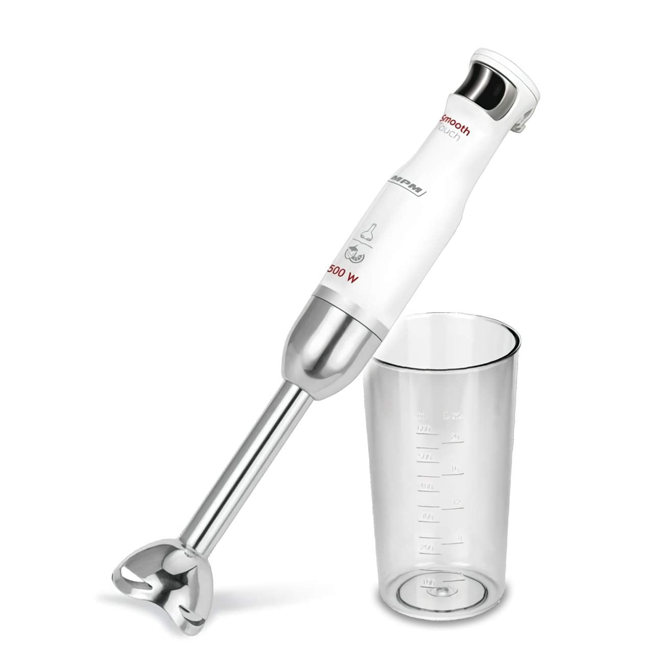 MPM MBL-27 rokas mikseris - regulējams ātrums, noņemams statīvs, nerūsējošais tērauds, 600 ml krūze, 500 W, balts