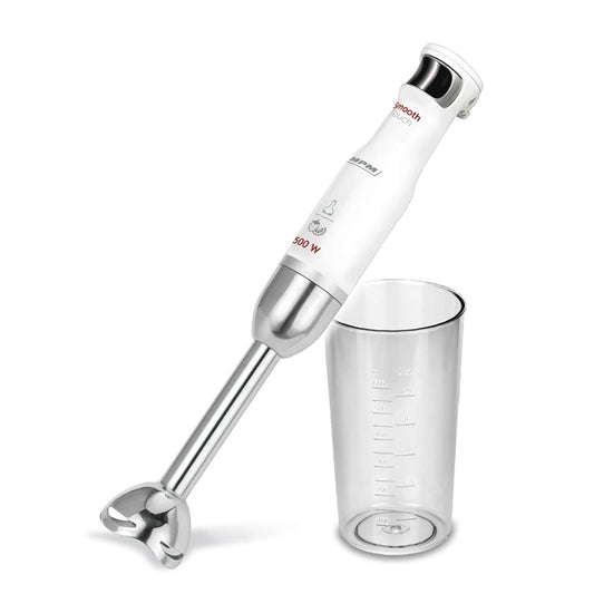 MPM MBL-27 rokas mikseris - regulējams ātrums, noņemams statīvs, nerūsējošais tērauds, 600 ml krūze, 500 W, balts