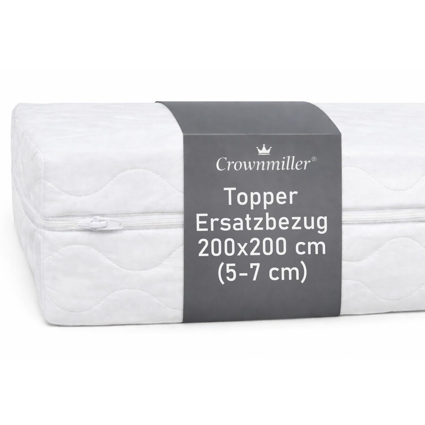 Virsmatrača pārvalks Crownmiller 200x200 cm, piemērots 5-7 cm virsmatracim, mikrošķiedra, mazgājams 60°C, 3-seitīgs rāvējslēdzējs, OEKOTex, virsmatrača rezerves pārvalks