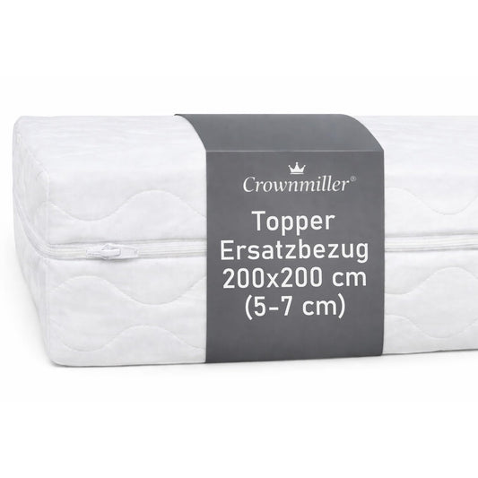 Virsmatrača pārvalks Crownmiller 200x200 cm, piemērots 5-7 cm virsmatracim, mikrošķiedra, mazgājams 60°C, 3-seitīgs rāvējslēdzējs, OEKOTex, virsmatrača rezerves pārvalks