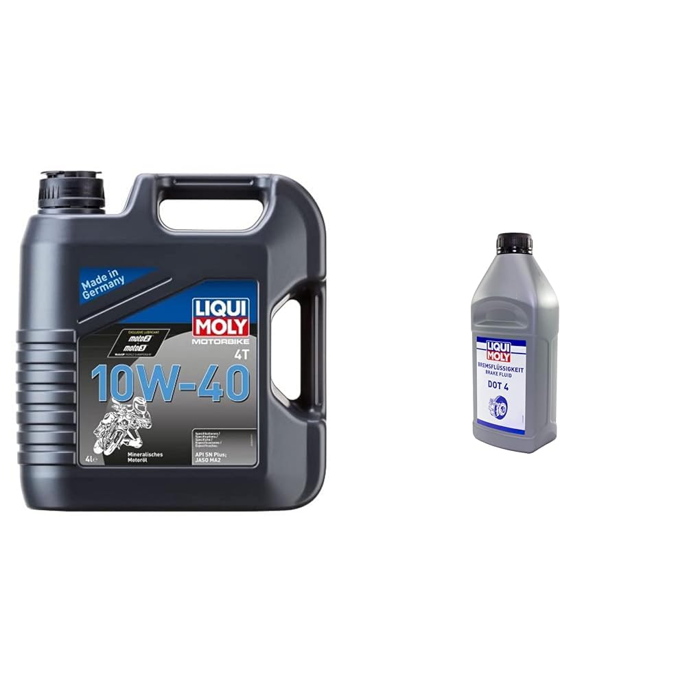 LIQUI MOLY Motorbike 4T 10W-40 | 4 L | motociklu 4-taktu eļļa | Art.-Nr.: 3046 & bremžu šķidrums DOT 4 | 1 L | bremžu šķidrums | Art.-Nr.: 21157