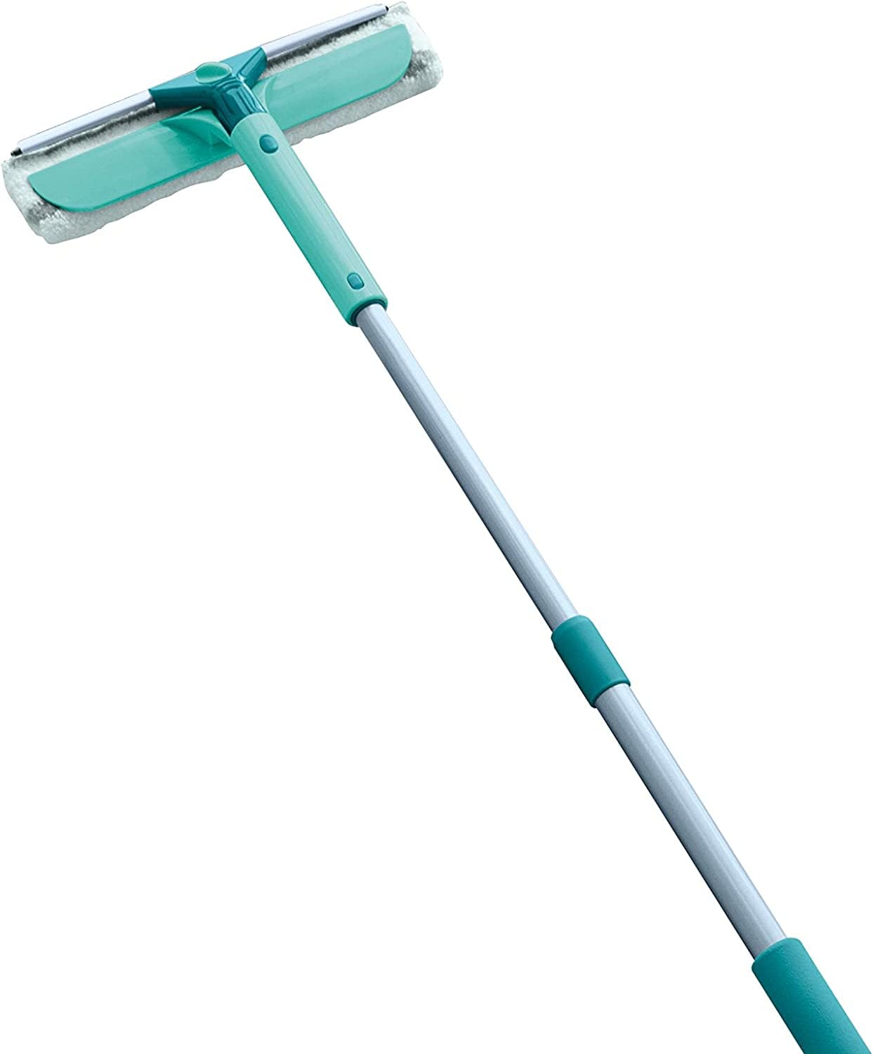 Logu tīrītājs Leifheit Classic Telescope, 2in1 ar mikrošķiedras uzliku, teleskopisks kāts 90–150 cm, logu mazgāšanas švamme bez svītrām